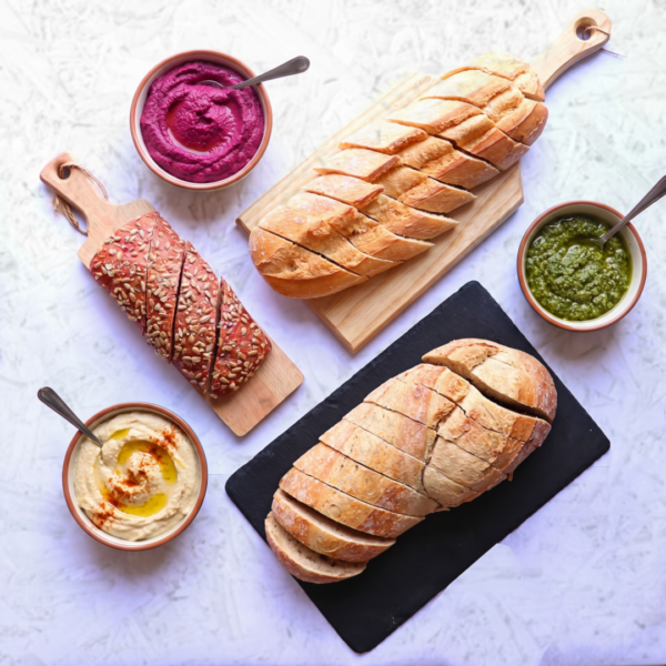 BREAD PLATTER WITH THREE DIPS